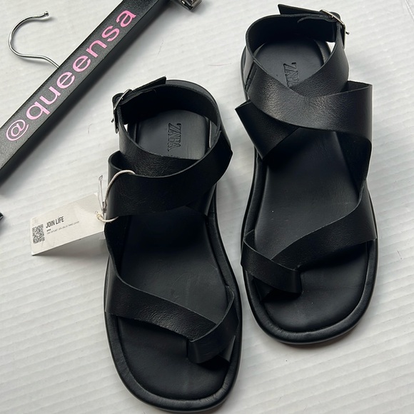 Zara Shoes - Zara Ankle Strap Leather Flat Sandal